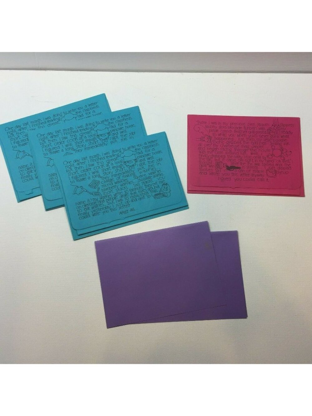 Vintage Current Greeting Card Funny Silly Letters Envelopes Pink Blue Purple